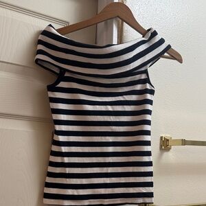 Banana Republic Black and White Striped Off-Shoulder Blouse